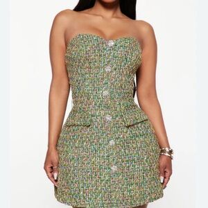 NWT Fashion nova Tanya Tweed Mini Dress - Green